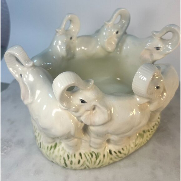 Elephant Trunk up Parade of 6 Ceramic Planter Bowl Container Artison signed Gift - Picture 4 of 7